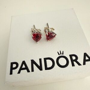 Pandora Red Heart Stud Earrings- Sterling silver